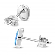 Synthetic Opal Oval Sterling Silver Stud Earrings, e346